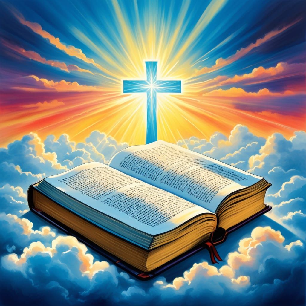 Divine Bible House Illuminated by Glowing Cross