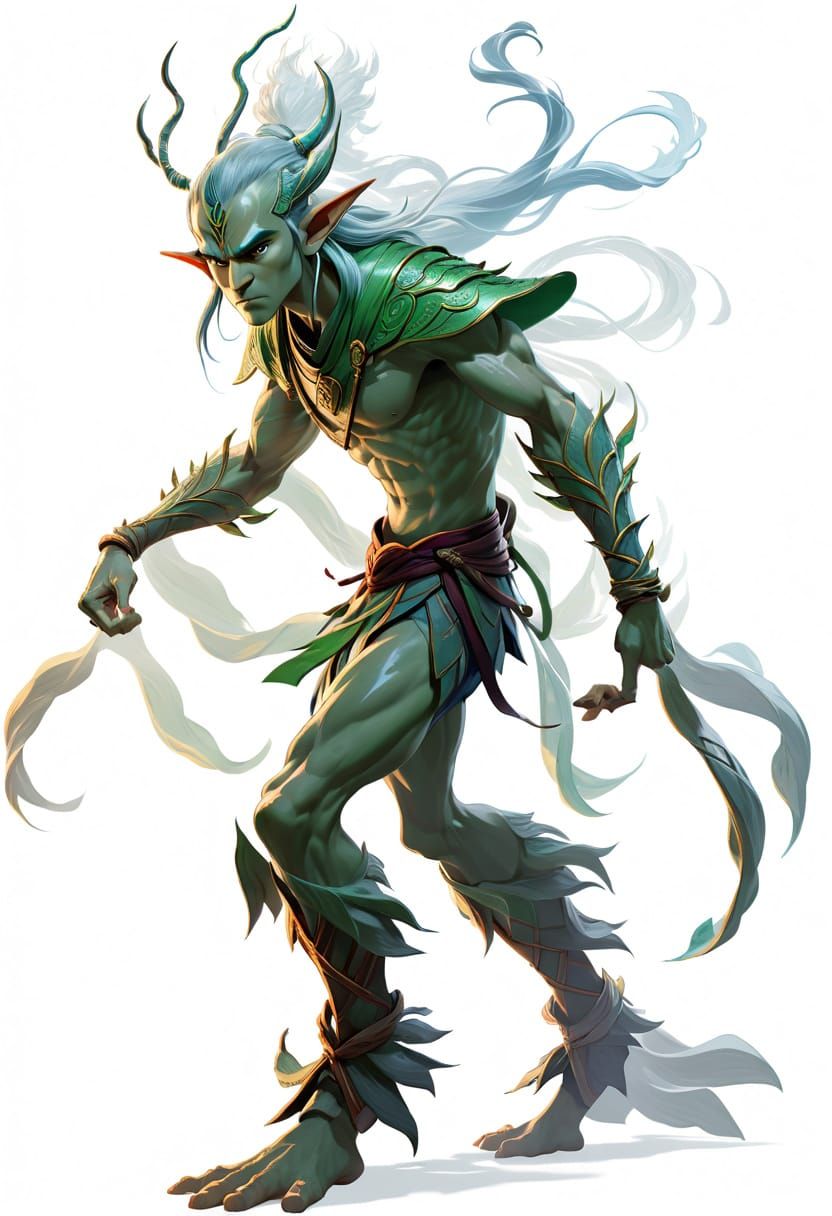 Elven Hindu Guru in Dynamic Fighting Stance