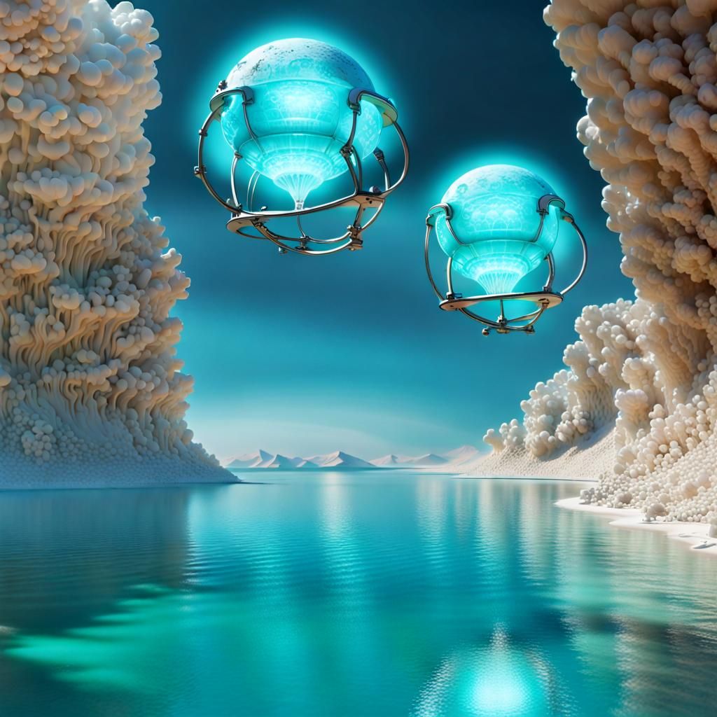 Dead Sea Sci-Fi Landscape with Alien Spaceships