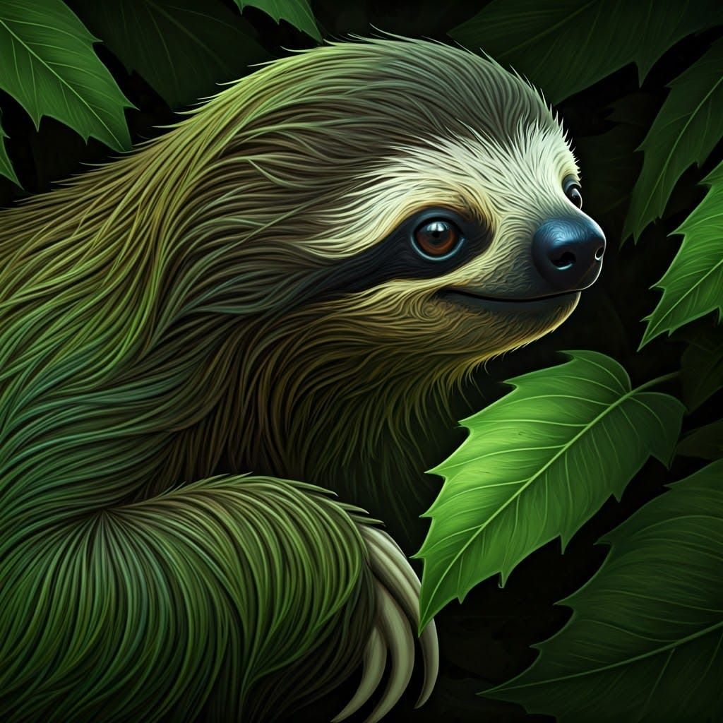 Emerald Sloth Leaves in Intricate Fractal Patterns