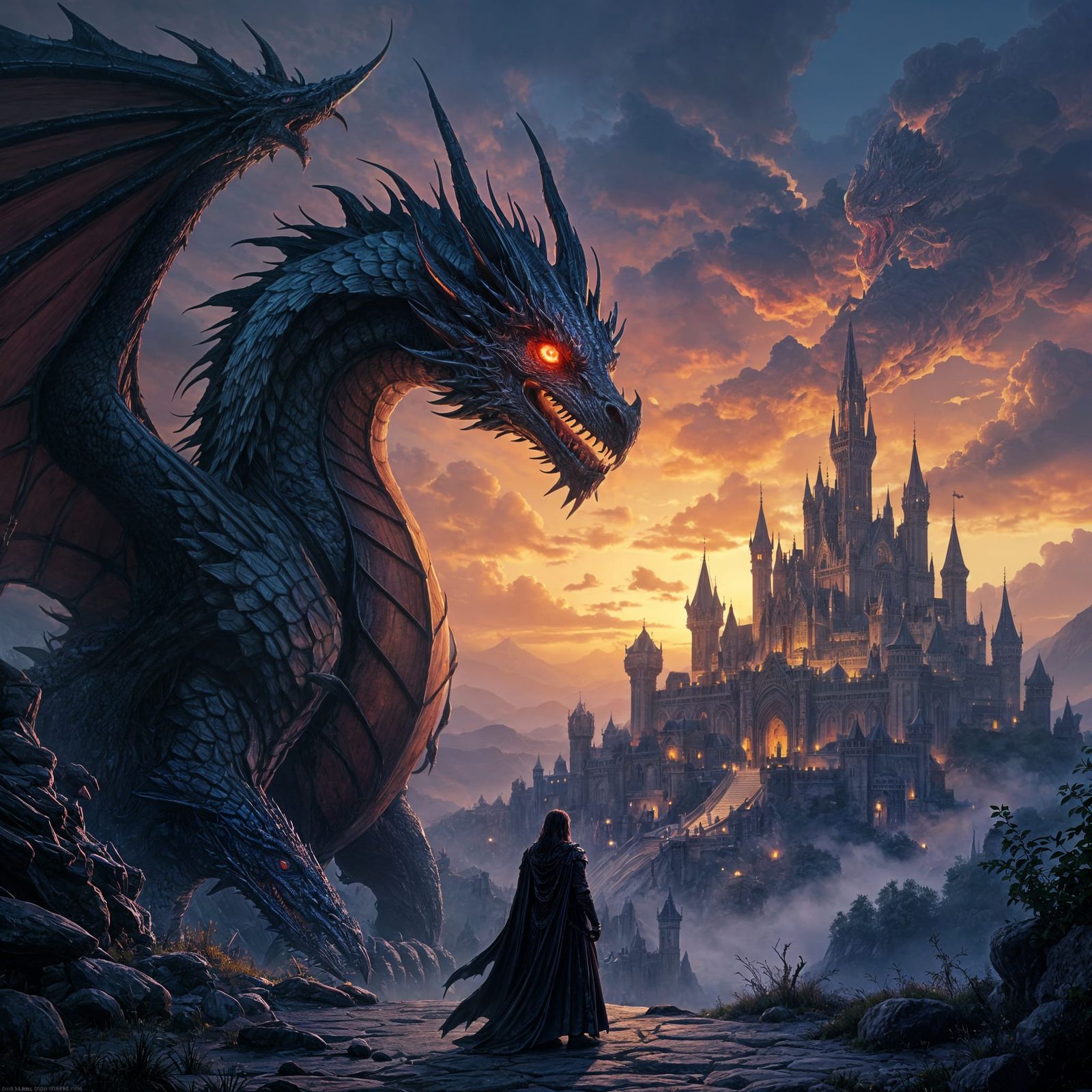 Dark Fantasy Dragon Menacing Medieval Kingdom