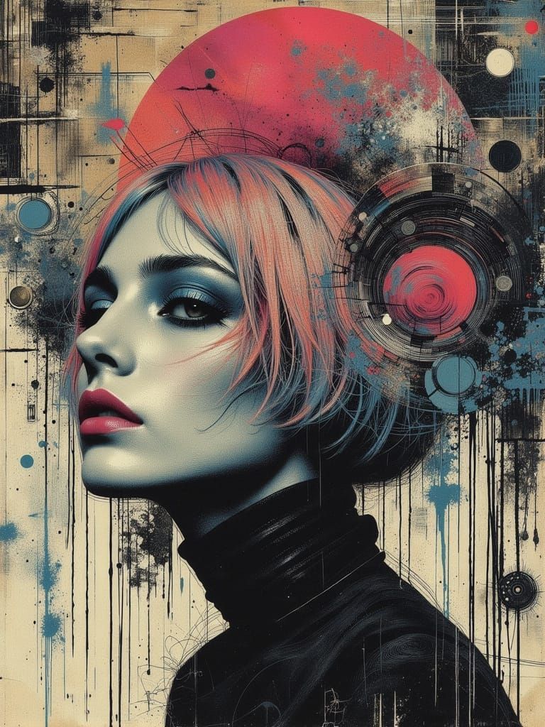 Gothic Woman Portrait in Abstract Postpunk Style