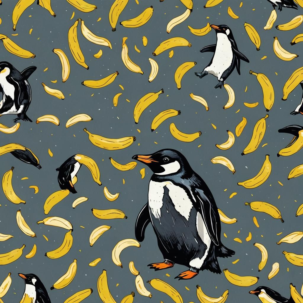 Penguin Slipping on Banana Peel: Abstract Art