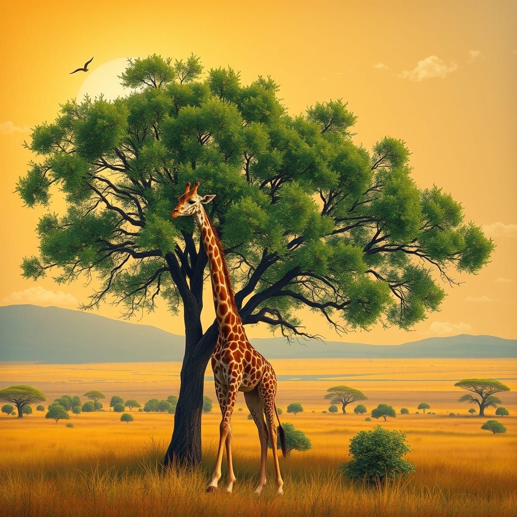 Giraffe in Serene Savannah Landscape