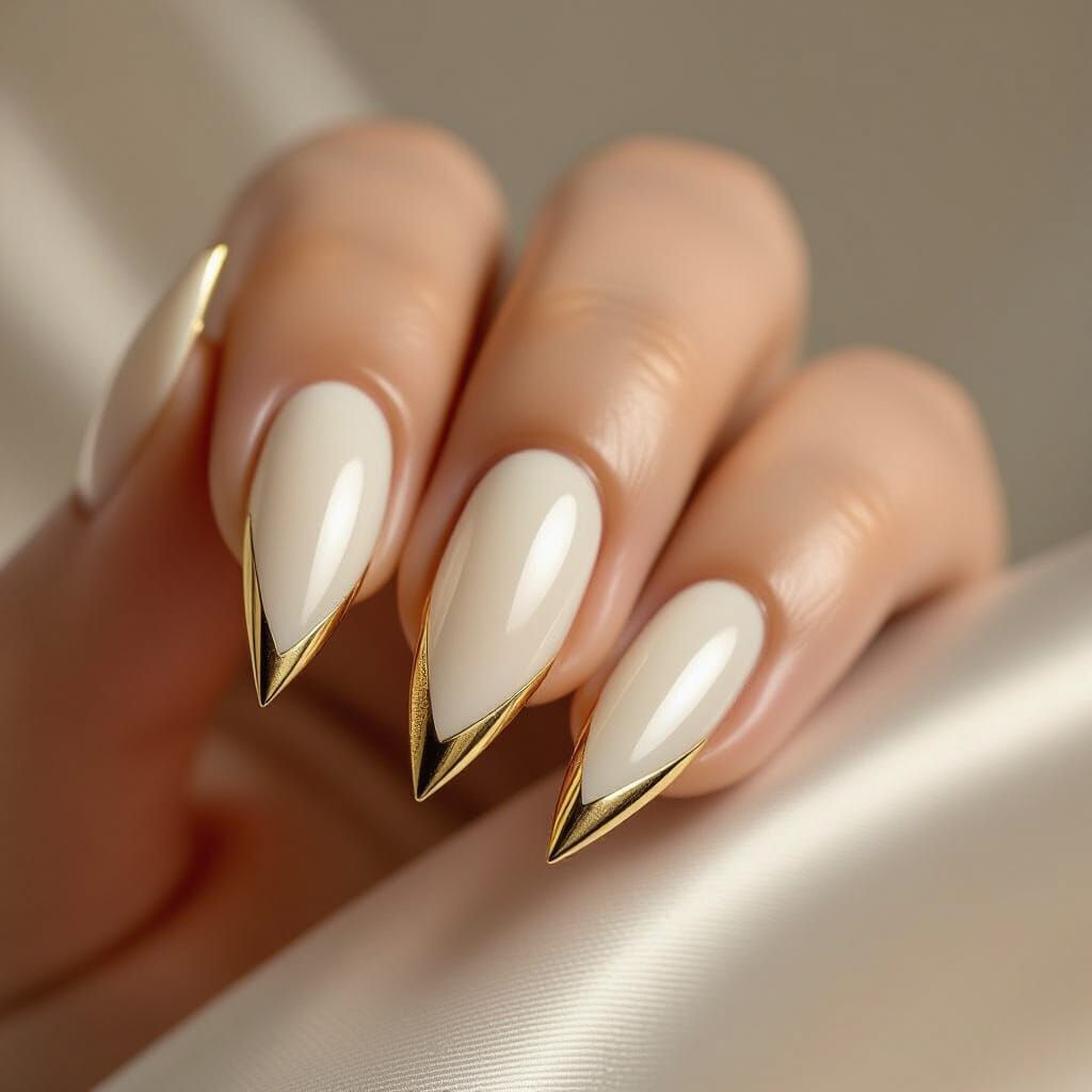 Art Deco Ivory Nails with Gold Geometric Tips