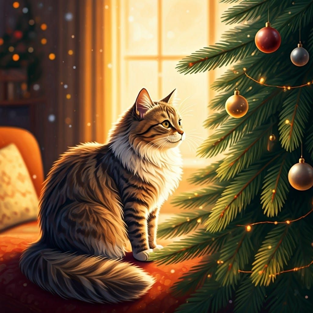 Whimsical Watercolor Cat Surrounded by Christmas Delights