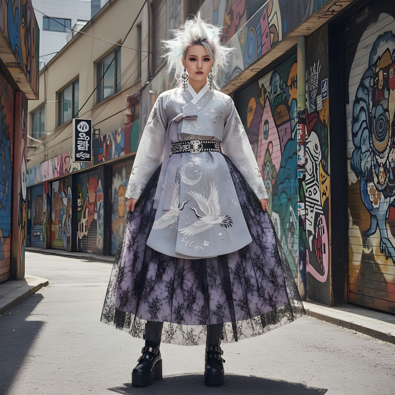 Pastel Goth Hanbok Fashion in Seoul Alley