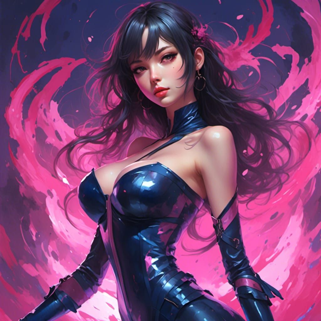 Curvy Woman in Latex: 3D Anime Art