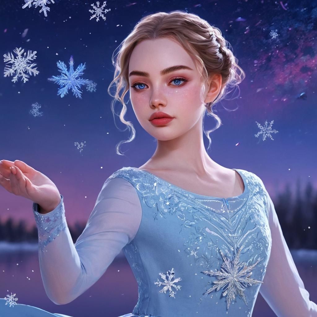 Anime Ballet Dancer on Frozen Lake at Twilight