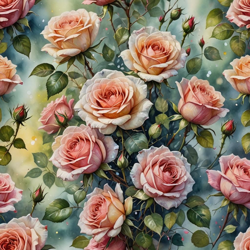 Rose Bouquet: Watercolor and Oil Painting with Bokeh