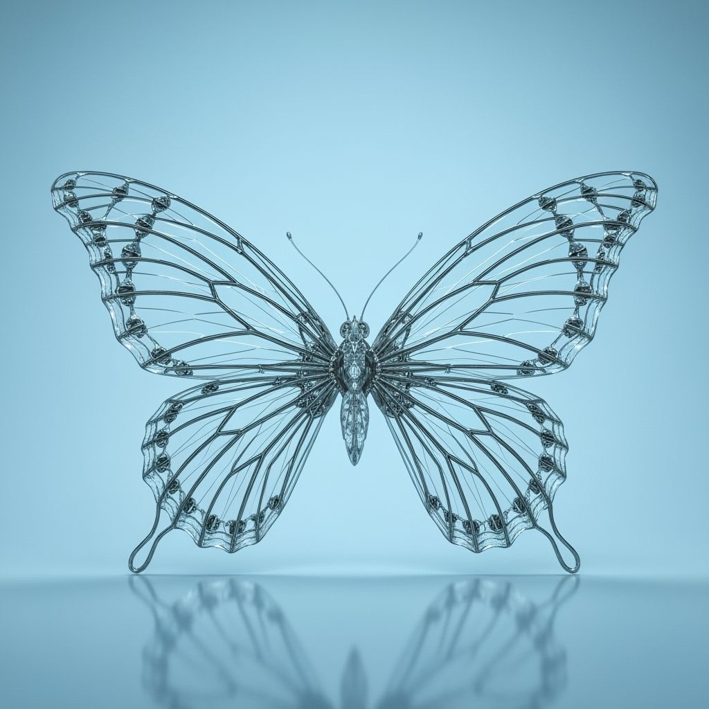 Transparent Butterfly Sculpture Futuristic Cyberpunk Style