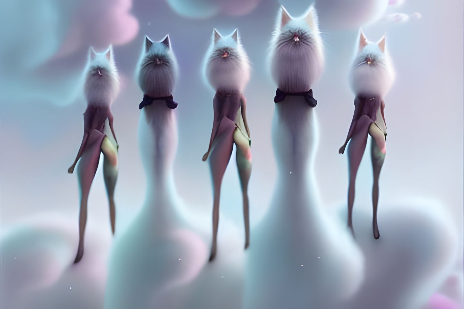 Pastel Persian Cats in Fractal Mist, Digital Art