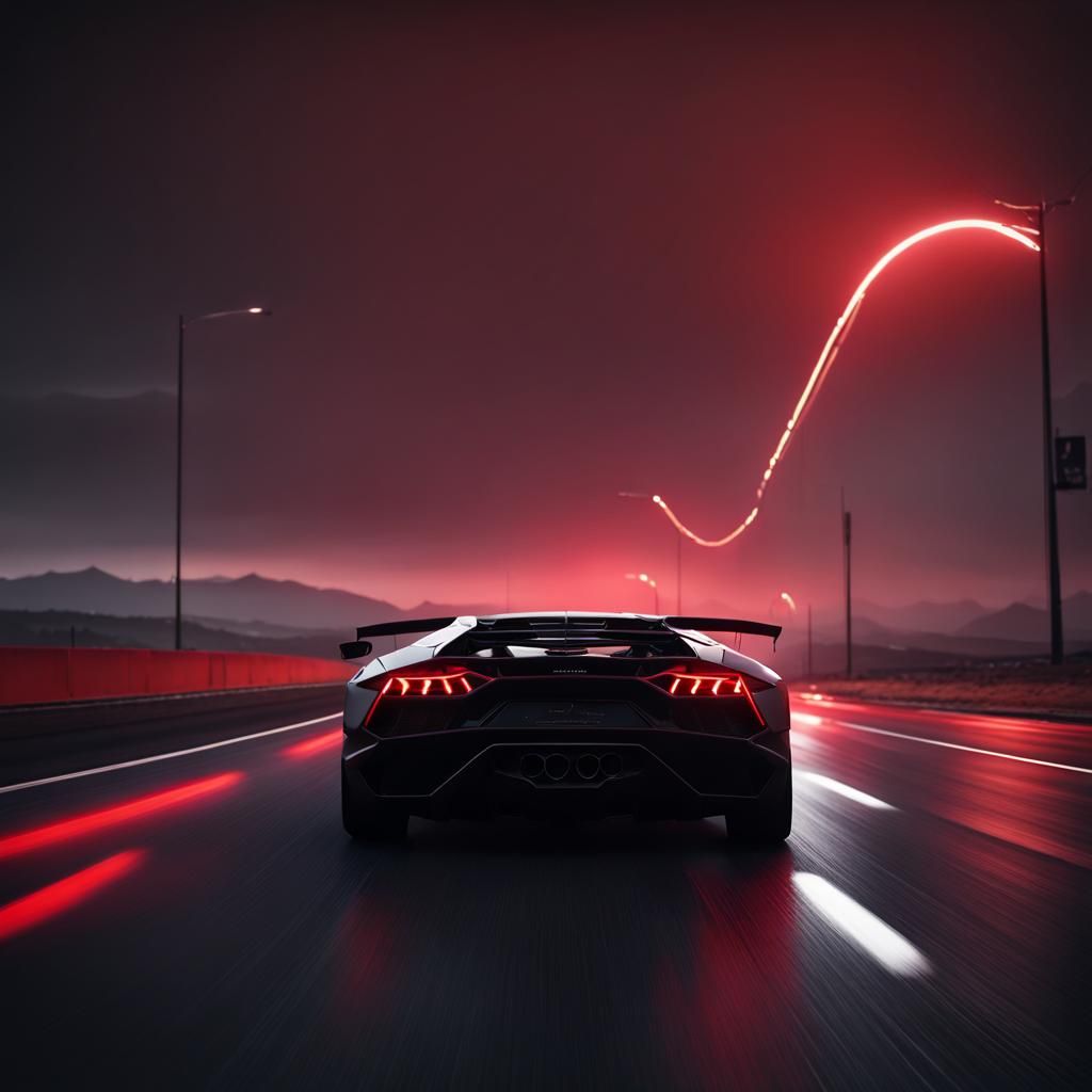 Lamborghini on Highway at Night in Detailed Matte Painting