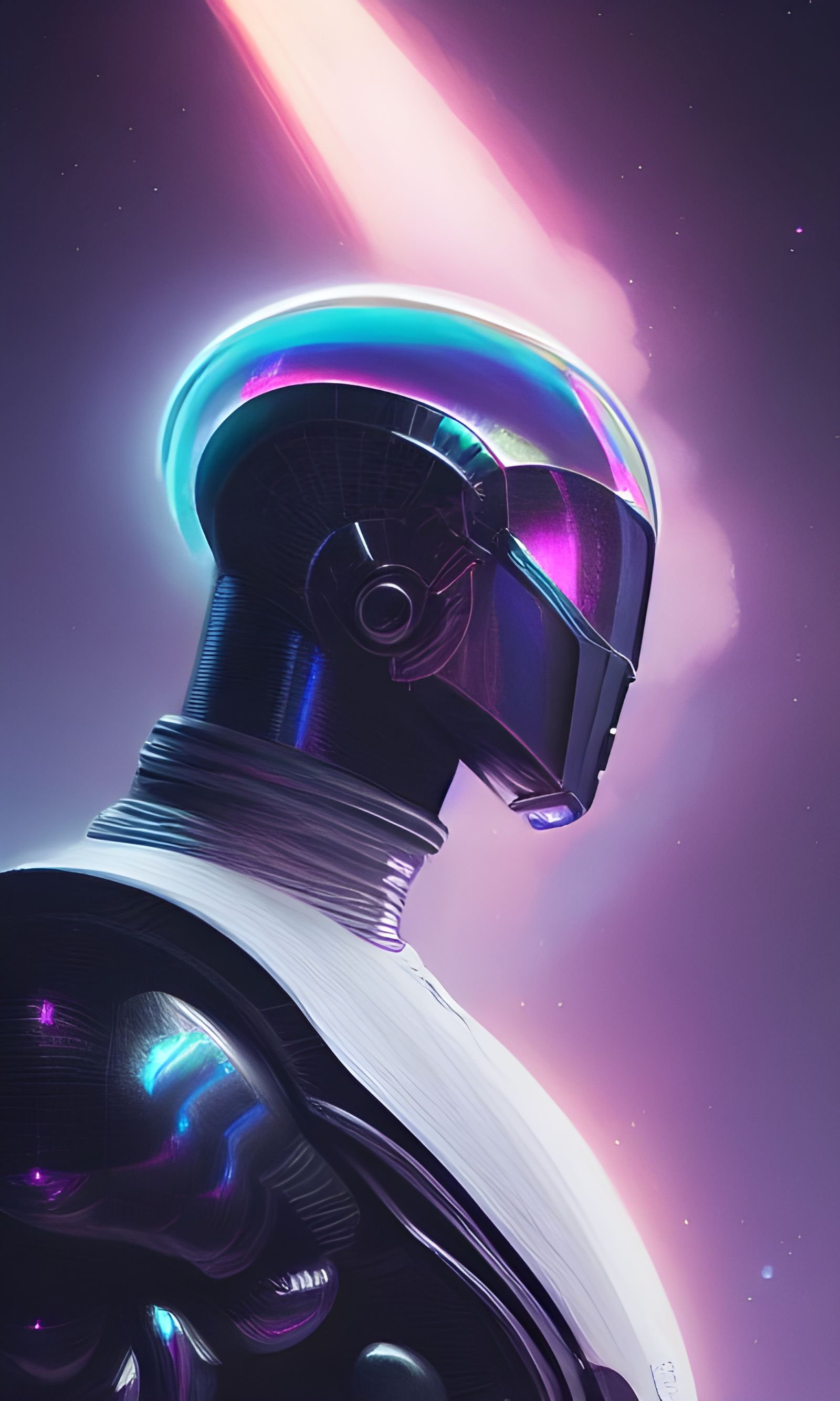 Iridescent Space Knight Portrait in Retrofuturistic Style