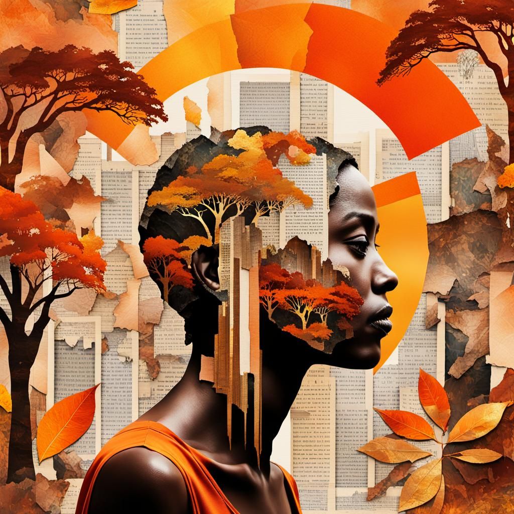 Abstract Expressionist Collage: Autumn Jungle Silhouette