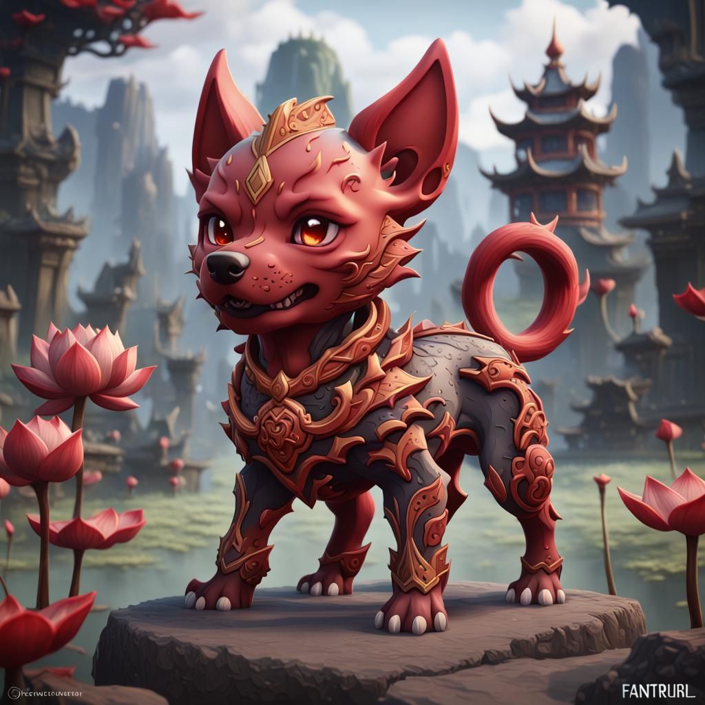 Chibi Red Lotus Hellhound Fantasy Concept Art