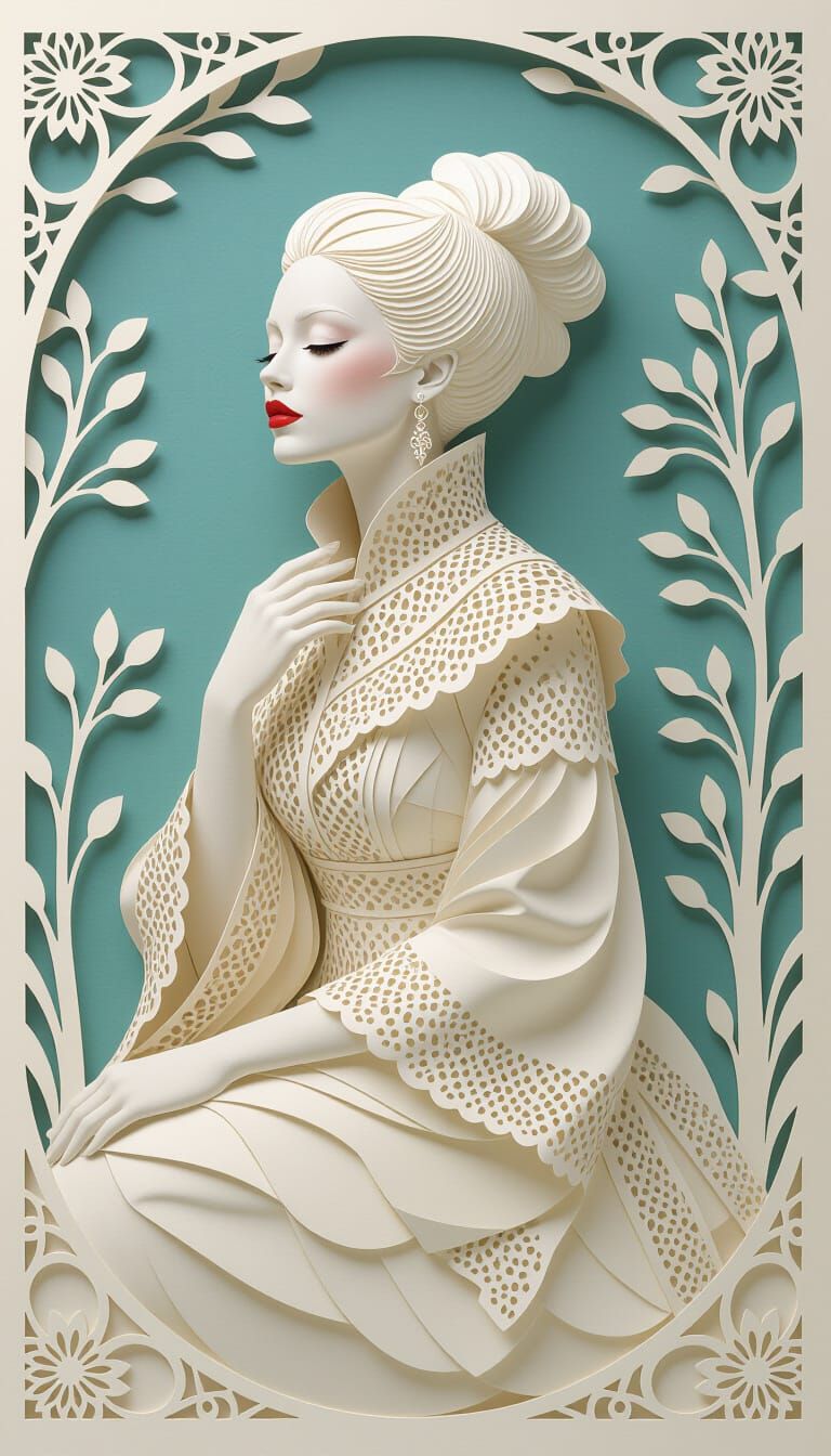 Albino Woman in Papercut Art Style