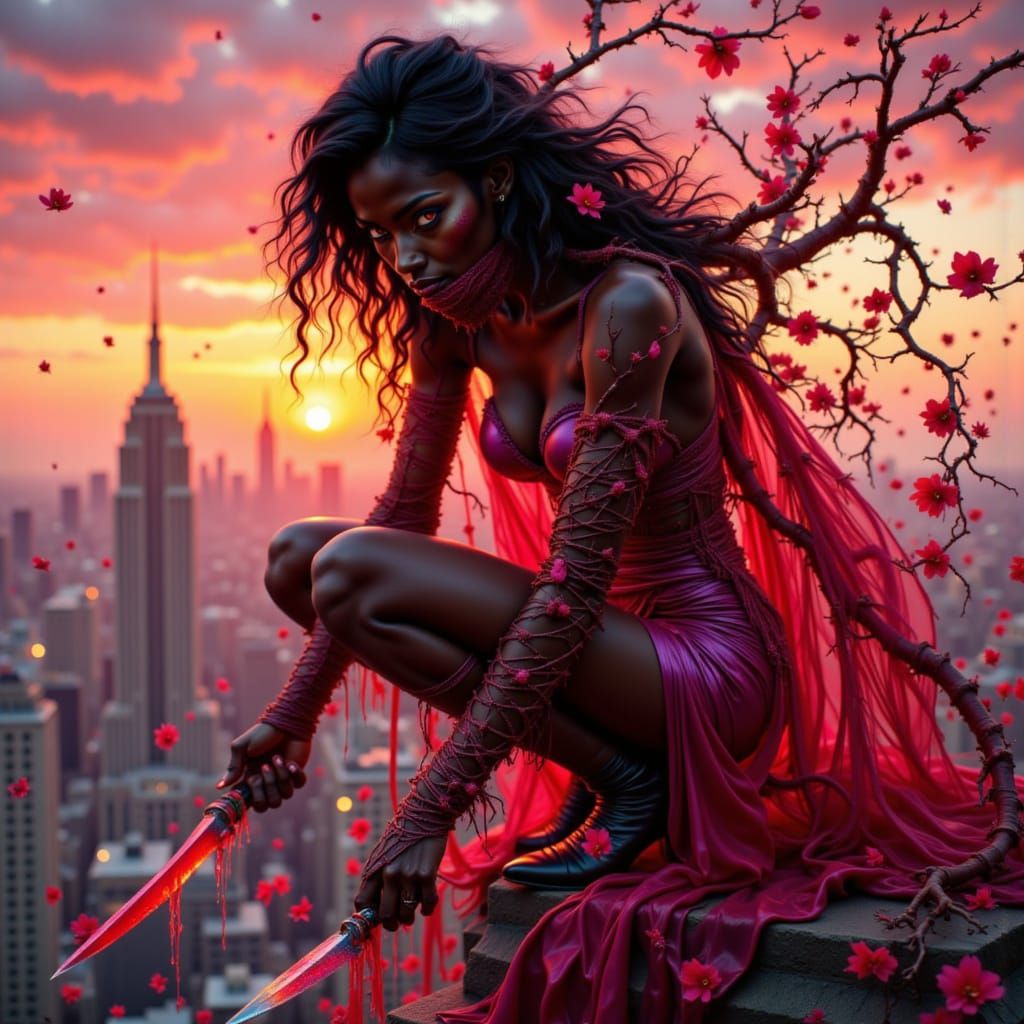 Dark Fantasy Assassin in Art Nouveau Style