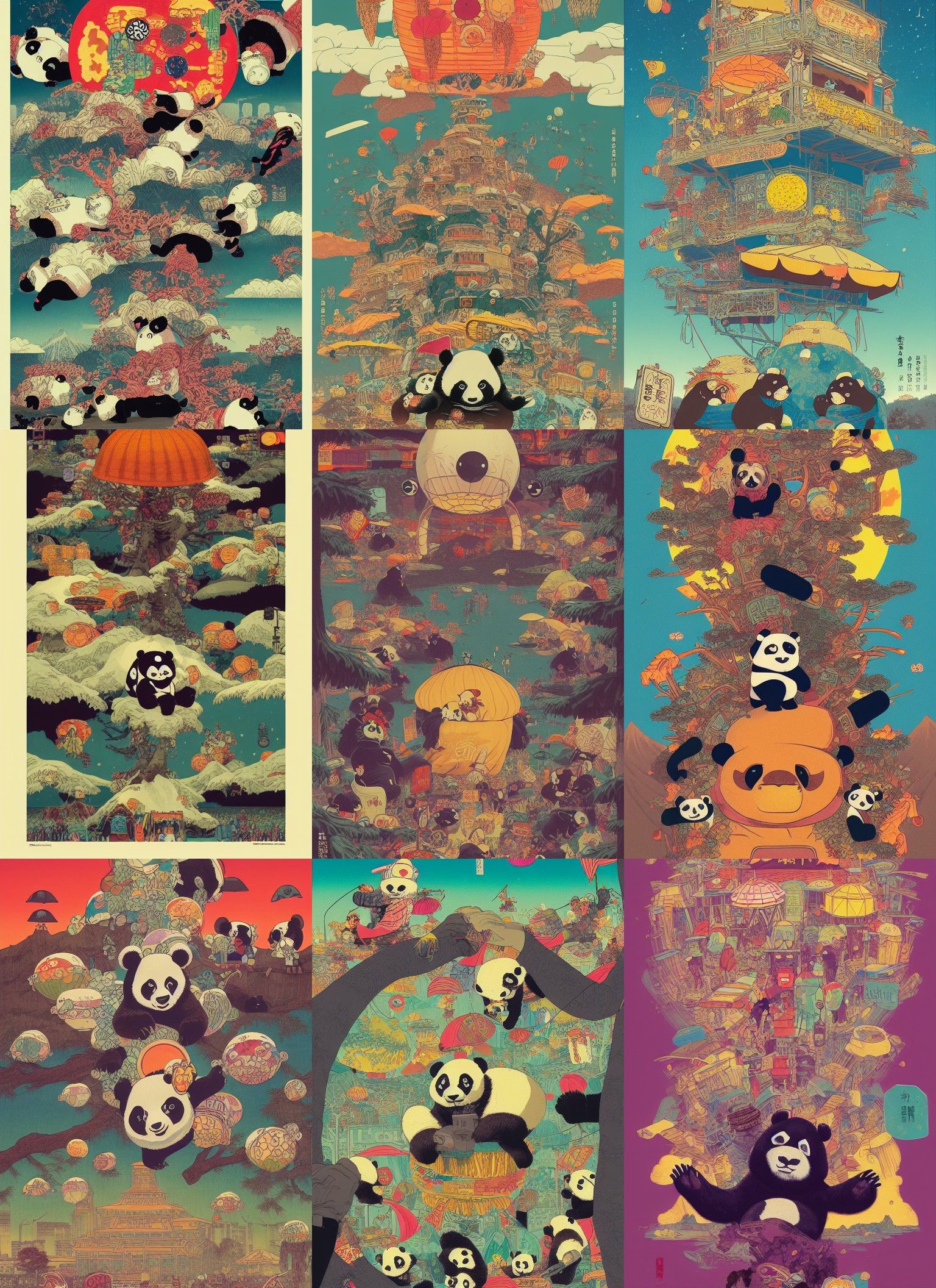 Panda Festival Poster, Pendleton Ward, Honeycomb of Funk and Reggae; Ralph Steadman, Moebius, Banksy Arai Yoshimune, Sim...