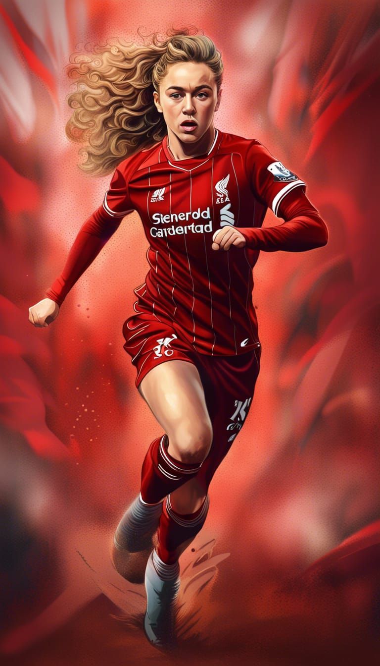 Brec Bassinger in Liverpool Kit: Hyperrealistic Splash Art