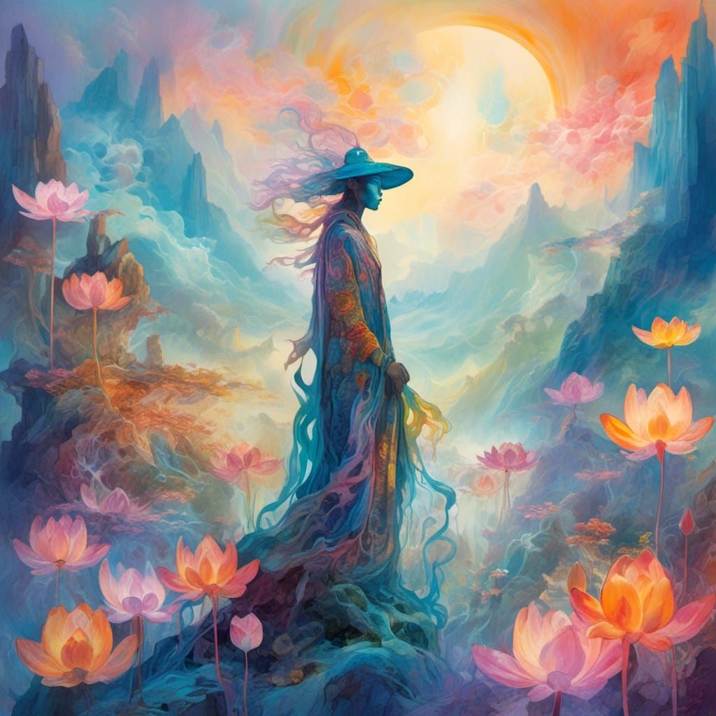 Spiritual Evolution in Psychedelic Watercolor Style