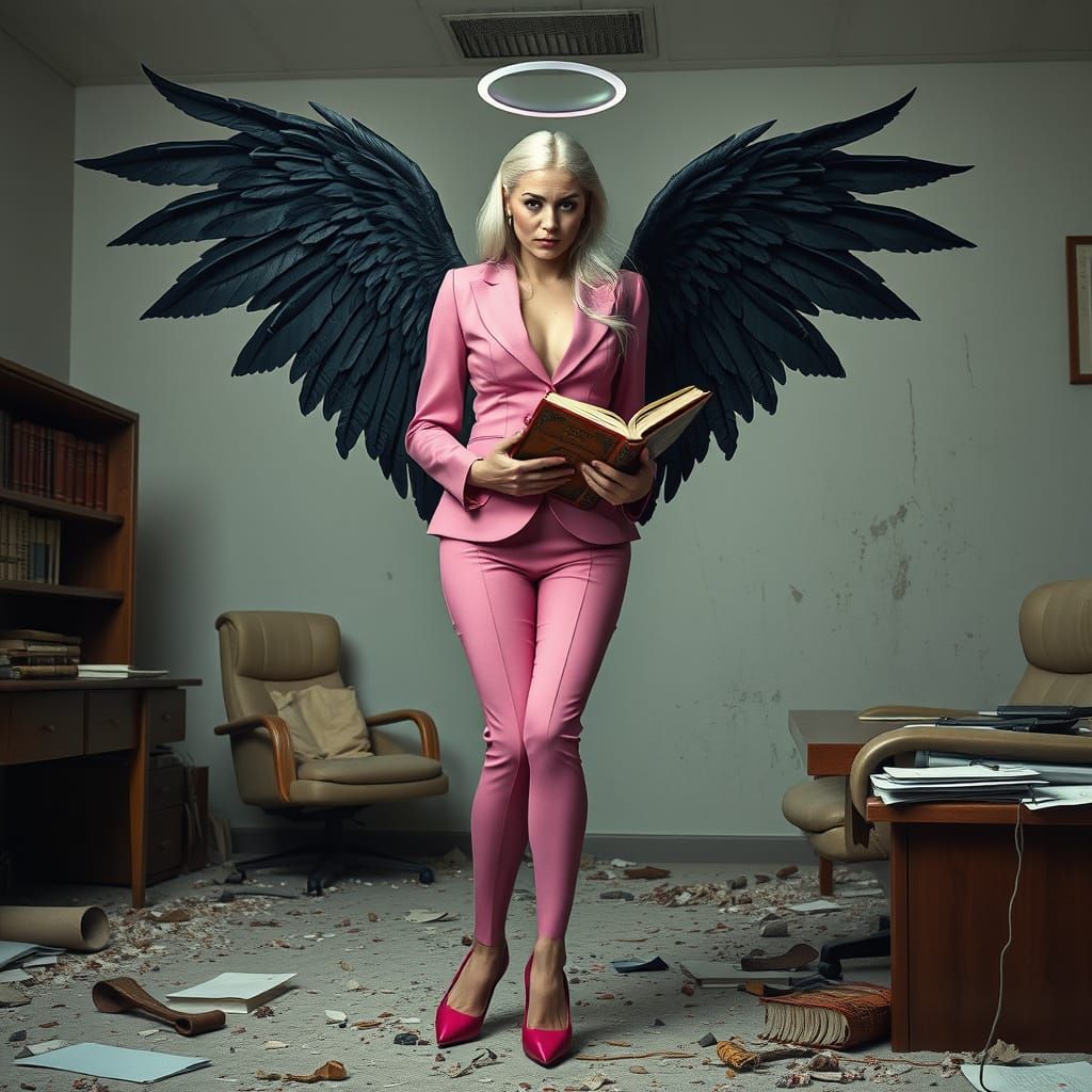 Angel of Death in Destroyed Office, Digital Art