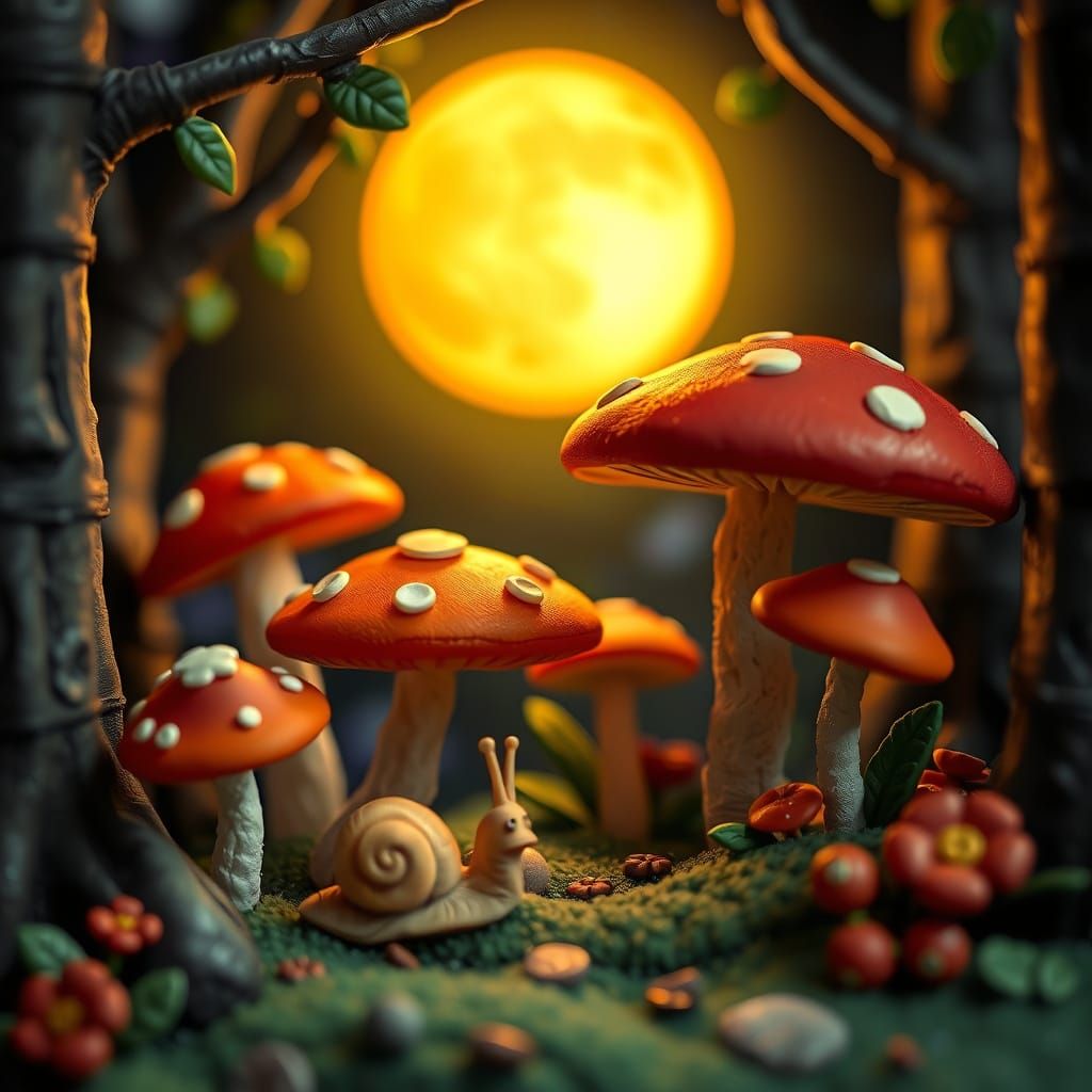 Charming Claymation Night Forest Scene