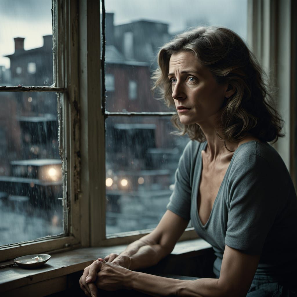 Rain-Streaked Window: A Cinematic Portrait of Reflection