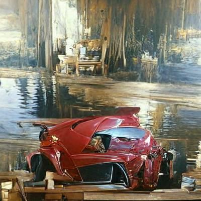 Oil Painting of a Car with Figure, Gurney Style