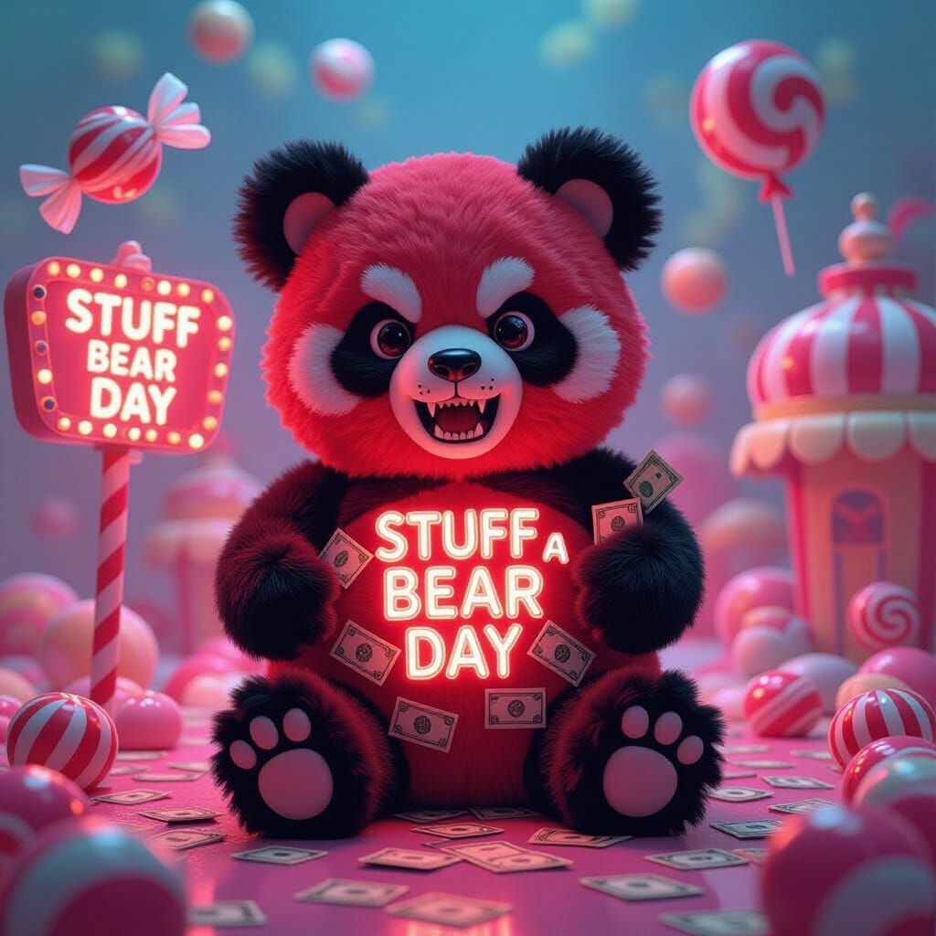 Evil Red Panda Bear Overflowing with Cash on Stuff a Bear Da...