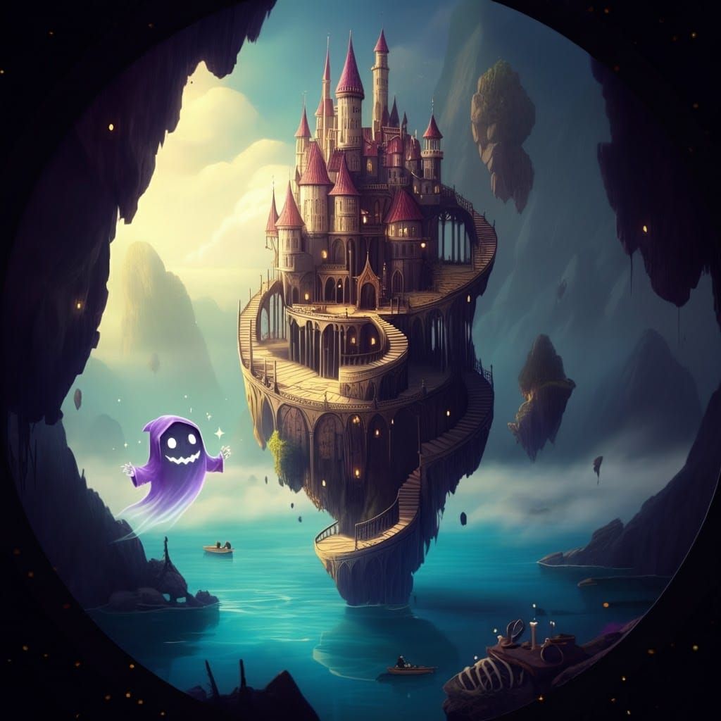 Whimsical Castle with Ghost as Digital Concept Art