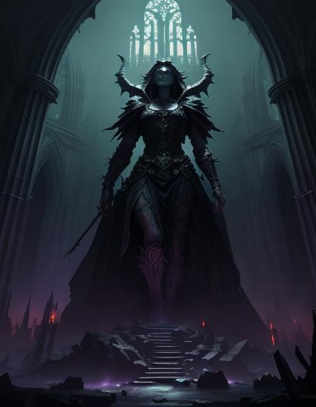 Lilith in Ruined Cathedral: Dark Fantasy Concept Art