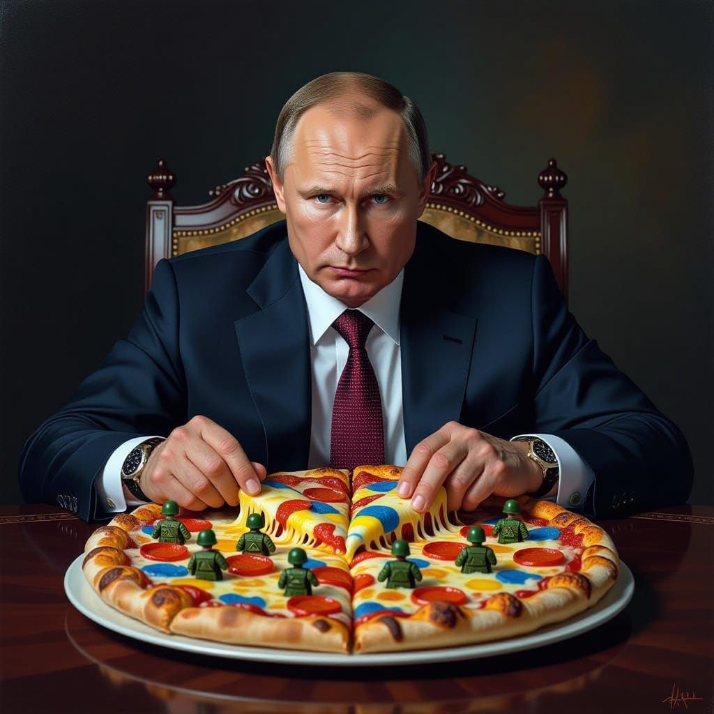 Putin Eating Ukraine Pizza: Dark Digital Painting