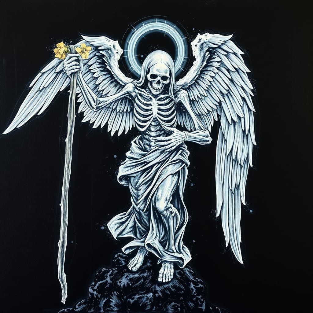 Fluorescent Angel of Death: Post-Impressionist Oil Painting