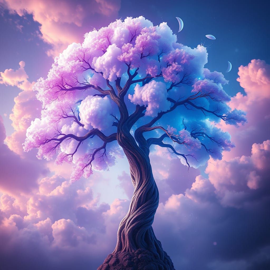 Enchanted Cloud Tree in Vibrant Colors