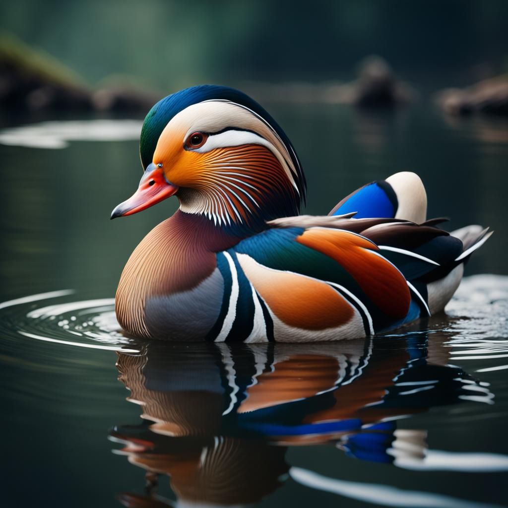 Mandarin Duck on Lake: Digital Matte Painting