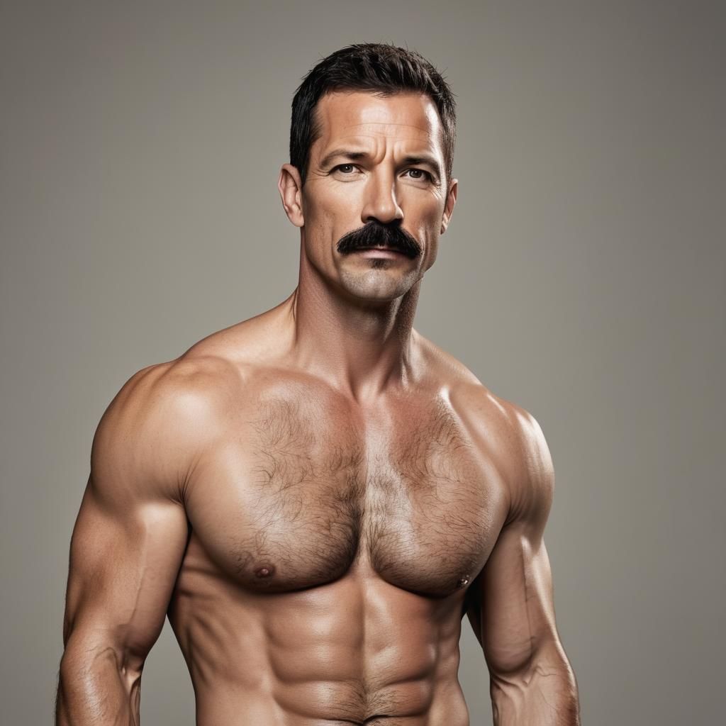 Handsome Muscular Man with Dark Brown Hair