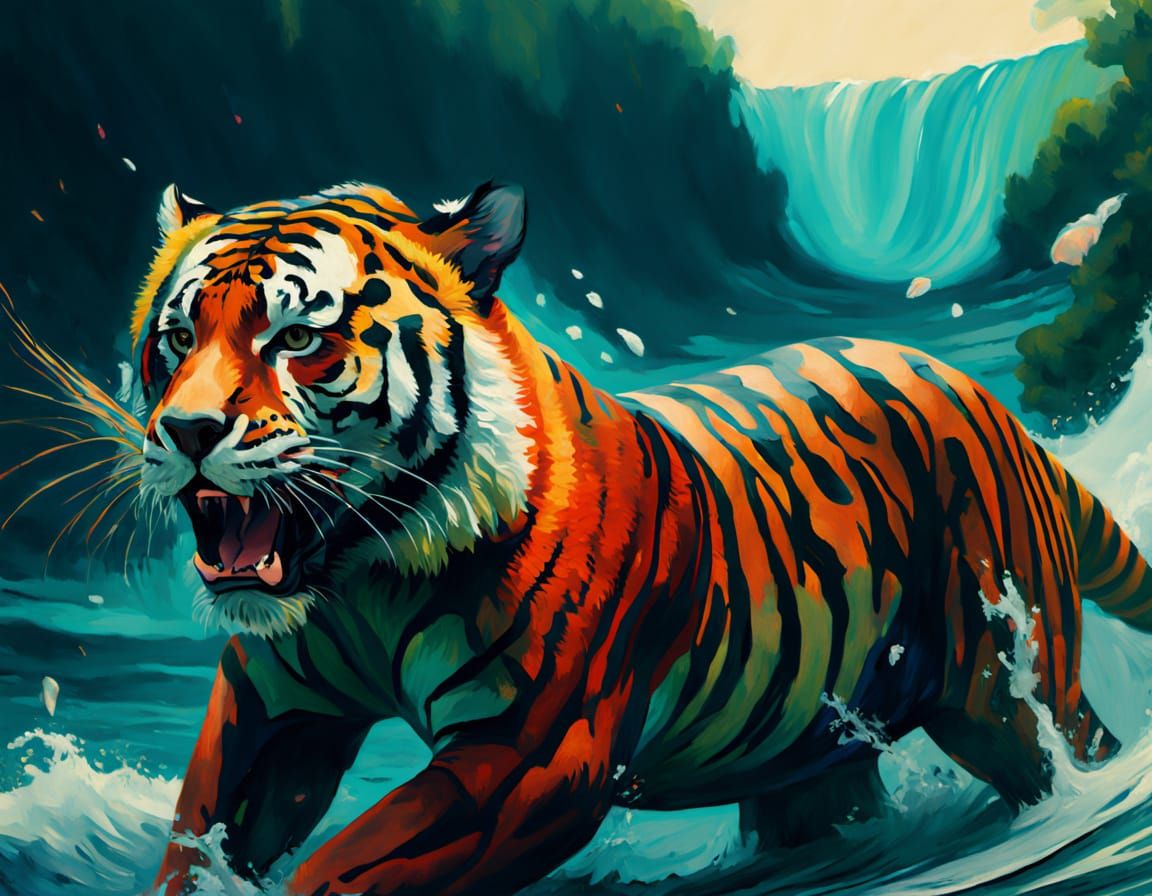 Vibrant Surfer in Impressionist Oil Painting with Textured B...