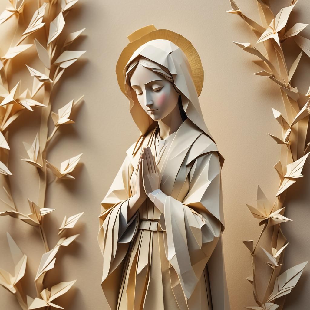 Delicate Origami Papercraft of Saint Mary Praying