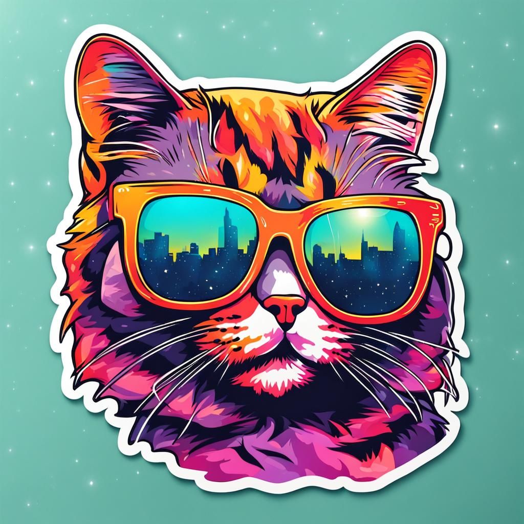 Cat Wearing Sunglasses: Bright Sticker Illustration