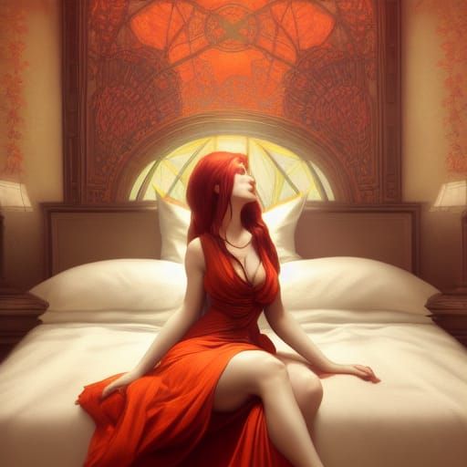 Sensual Portrait of a Nude Woman, Art Nouveau Style