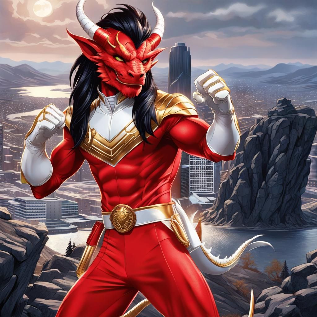 Red Dragon Superhero in Comic Book Style