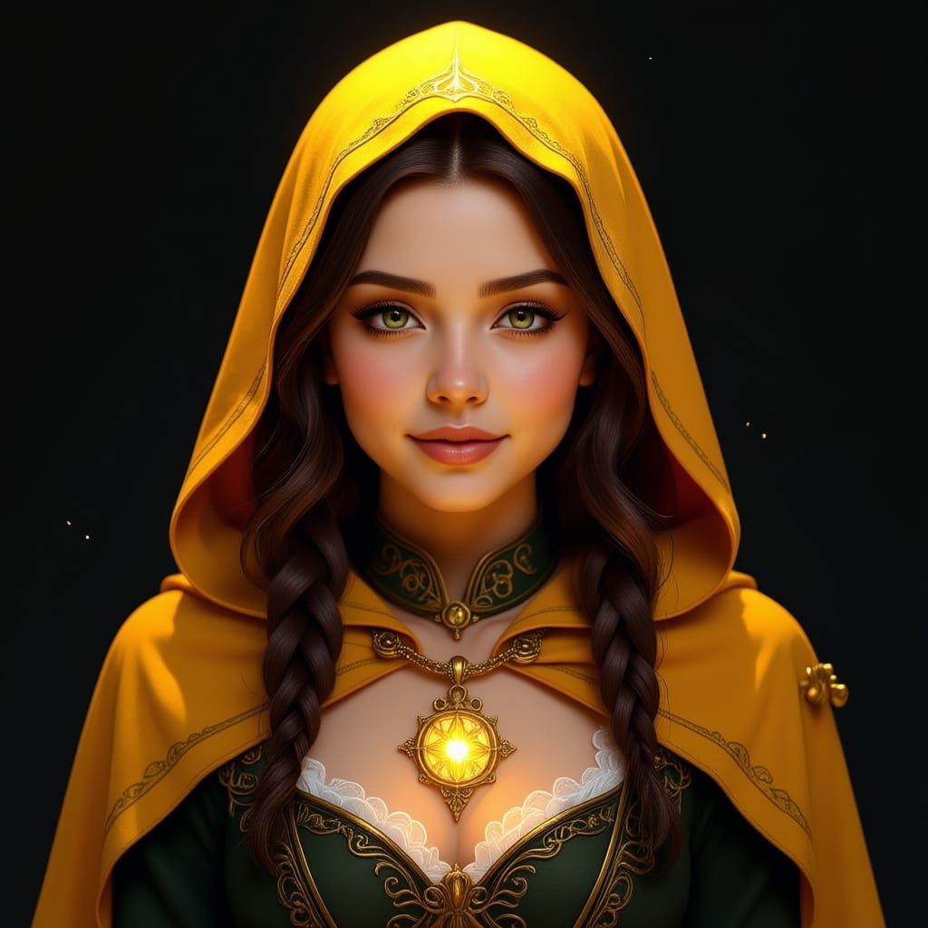 Steampunk Pixie Vesselmaiden in Glowing Yellow Hood