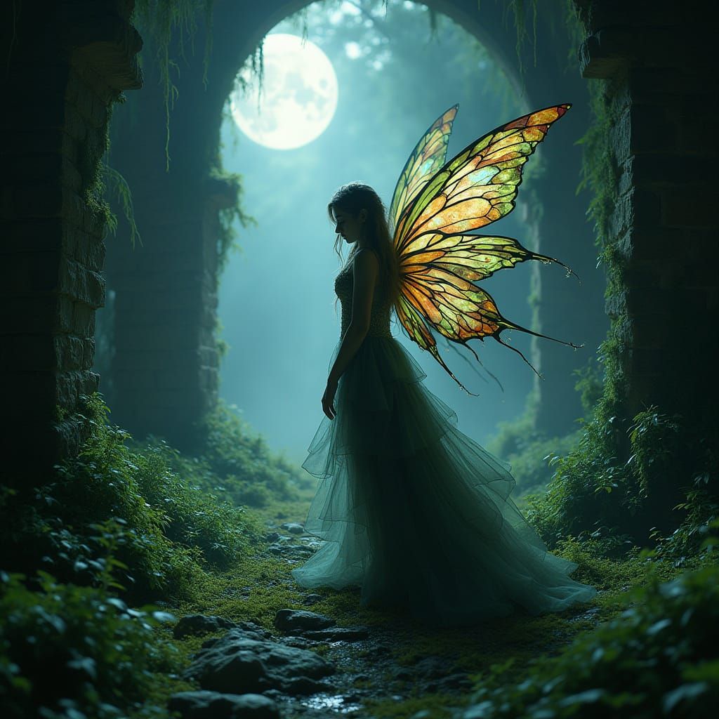 Ethereal Gothic Fairy in Moonlit Ruin