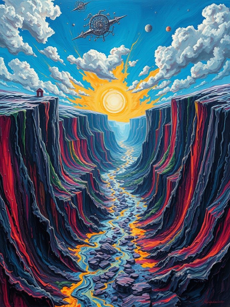 Molten Acrylic Landscape with Fluorescent Forest