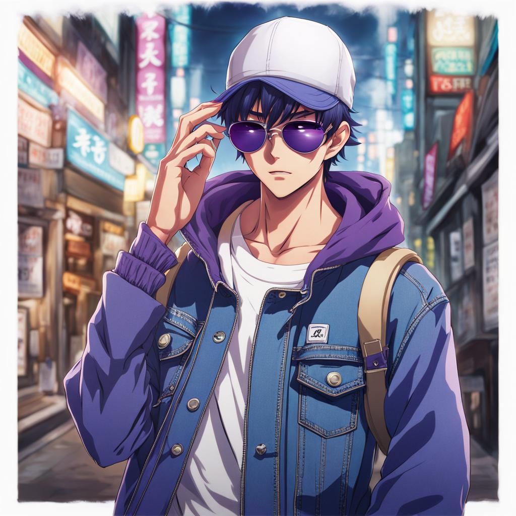 Anime Boy in Denim Jacket: Manga-Style Portrait