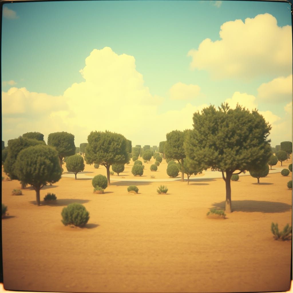 Whimsical Square-Shaped Landscape in Warm, Golden Hues