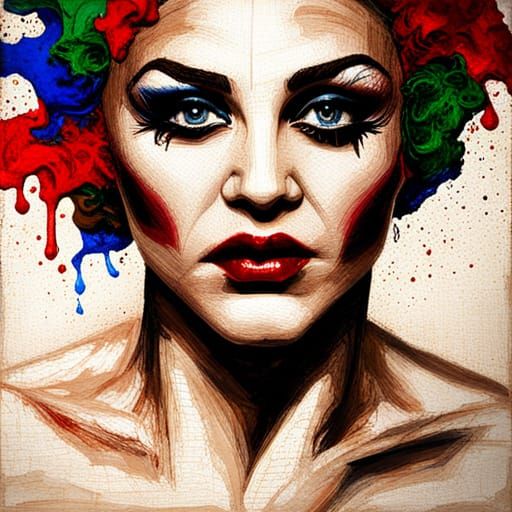 Madonna with Clown Makeup as Impasto Art