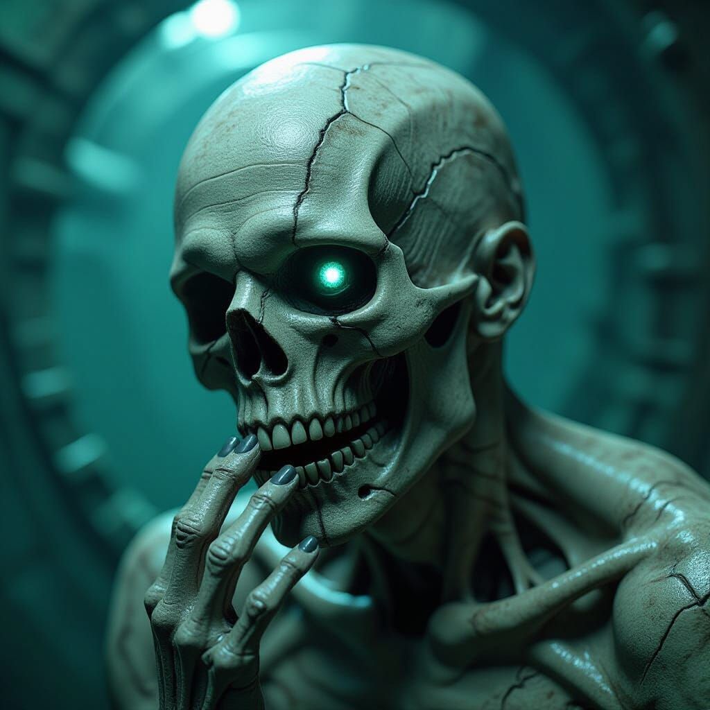 Grotesque Creature Whispering Secrets in Bioluminescent Cham...