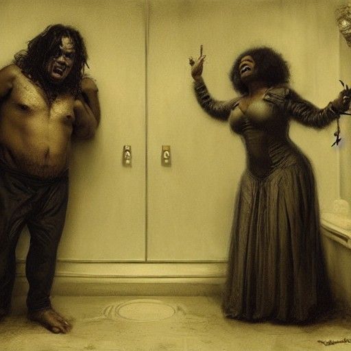 Conjoined Twins in Brothel: Hyperrealistic Horror Art